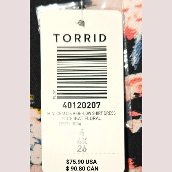 TORRID PLUS SIZE-MINI CHALLISโFLORAL HIGH- LOW SHIRT DRESS SIZE 4X - Picture 14 of 17